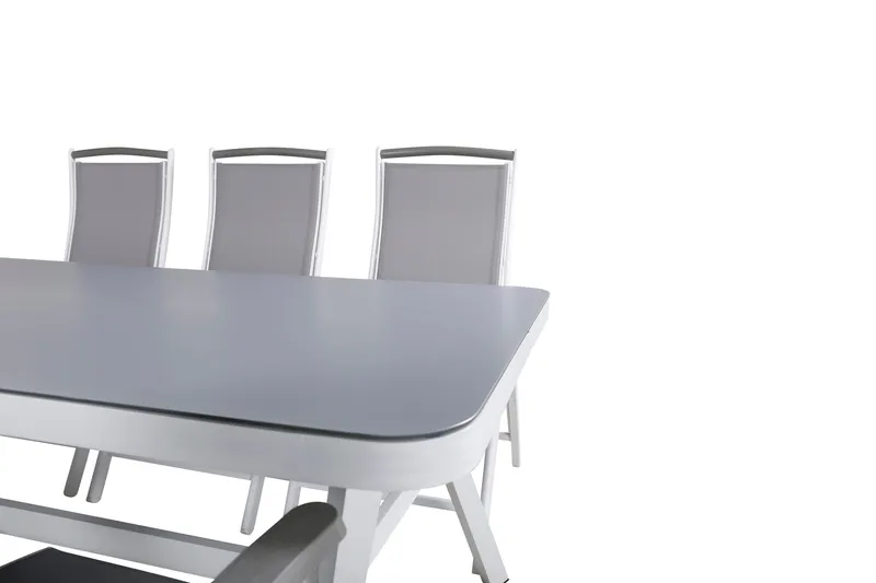 Virya Spisegruppe 160cm + 6 Albany Posisjonsstoler - Hvit/Grå - Hagemøbler - Hagegruppe - Spisegrupper hage
