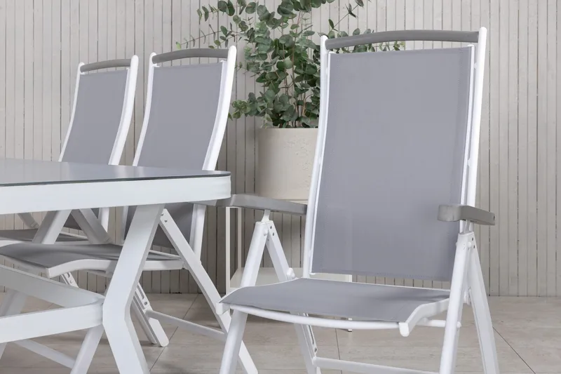 Virya Spisegruppe 160cm + 6 Albany Posisjonsstoler - Hvit/Grå - Hagemøbler - Hagegruppe - Spisegrupper hage