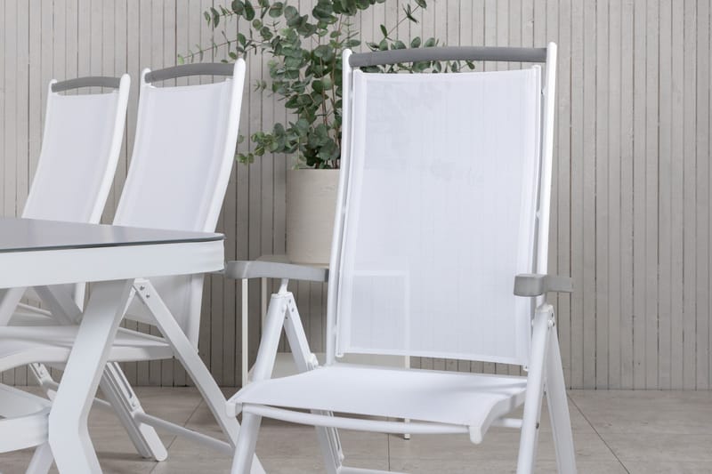 Virya Spisegruppe 160cm + 6 Albany Posisjonsstoler - Hvit/Grå - Hagemøbler - Hagegruppe - Spisegrupper hage