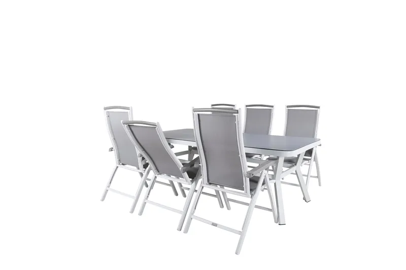 Virya Spisegruppe 160cm + 6 Albany Posisjonsstoler - Hvit/Grå - Hagemøbler - Hagegruppe - Spisegrupper hage