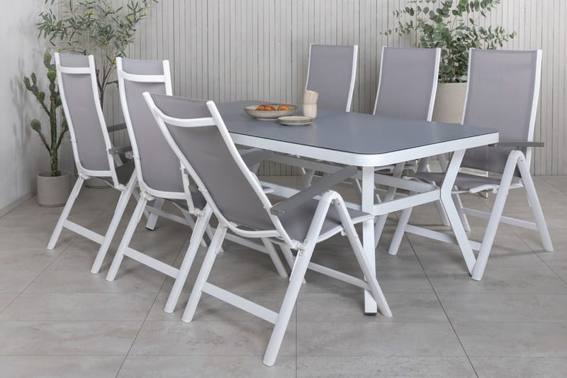 Virya Spisegruppe 160cm + 6 Albany Posisjonsstoler - Svart - Hagemøbler - Hagegruppe - Spisegrupper hage