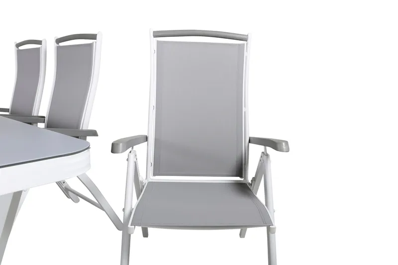 Virya Spisegruppe 160cm + 6 Albany Posisjonsstoler - Hvit/Grå - Hagemøbler - Hagegruppe - Spisegrupper hage