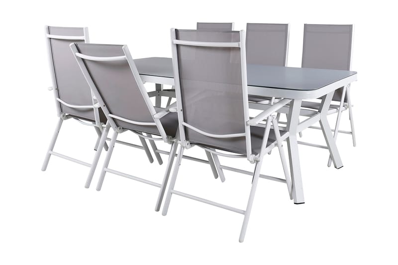 Virya Spisegruppe 160cm + 6 Break Posisjonsstoler - Hvit/Grå - Hagemøbler - Hagegruppe - Spisegrupper hage