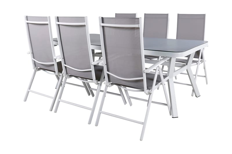 Virya Spisegruppe 160cm + 6 Break Posisjonsstoler - Hvit/Grå - Hagemøbler - Hagegruppe - Spisegrupper hage