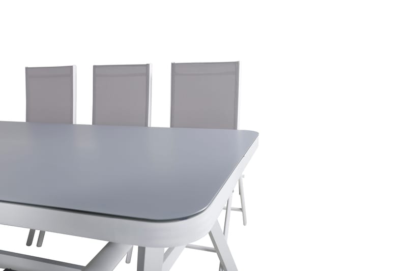 Virya Spisegruppe 160cm + 6 Break Posisjonsstoler - Hvit/Grå - Hagemøbler - Hagegruppe - Spisegrupper hage
