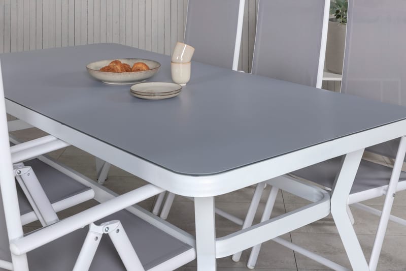 Virya Spisegruppe 160cm + 6 Break Posisjonsstoler - Hvit/Grå - Hagemøbler - Hagegruppe - Spisegrupper hage