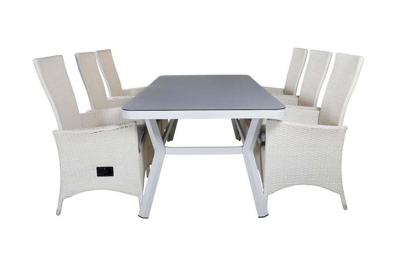 Virya Spisegruppe 160cm + 6 Padova Reclinerstoler - Hvit - Hagemøbler - Hagegruppe - Spisegrupper hage