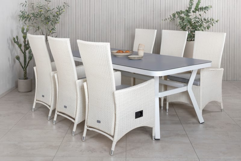 Virya Spisegruppe 160cm + 6 Padova Reclinerstoler - Hvit - Hagemøbler - Hagegruppe - Spisegrupper hage