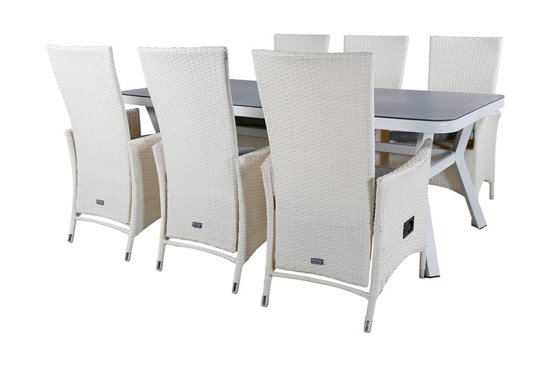 Virya Spisegruppe 160cm + 6 Padova Reclinerstoler - Hvit - Hagemøbler - Hagegruppe - Spisegrupper hage