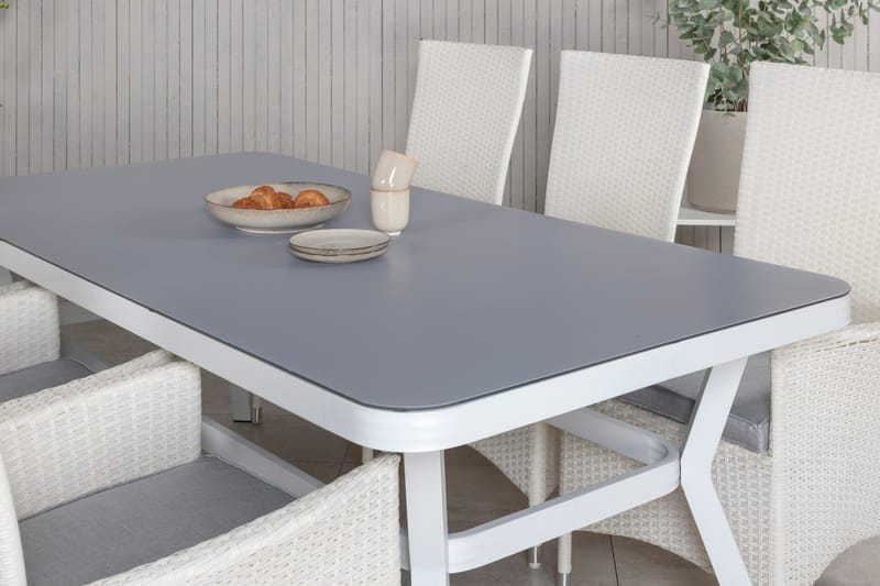 Virya Spisegruppe 160cm + 6 Padova Reclinerstoler - Hvit - Hagemøbler - Hagegruppe - Spisegrupper hage