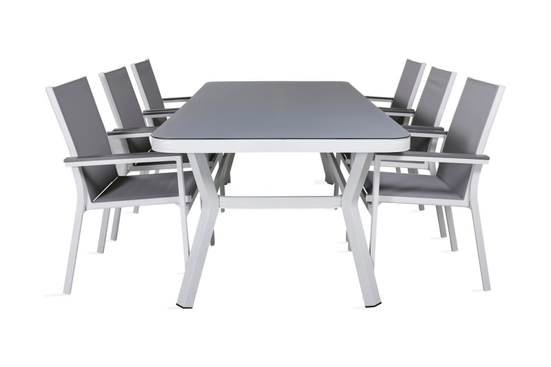 Virya Spisegruppe 160cm + 6 Parma Spisestoler - Hvit/Grå - Hagemøbler - Hagegruppe - Spisegrupper hage