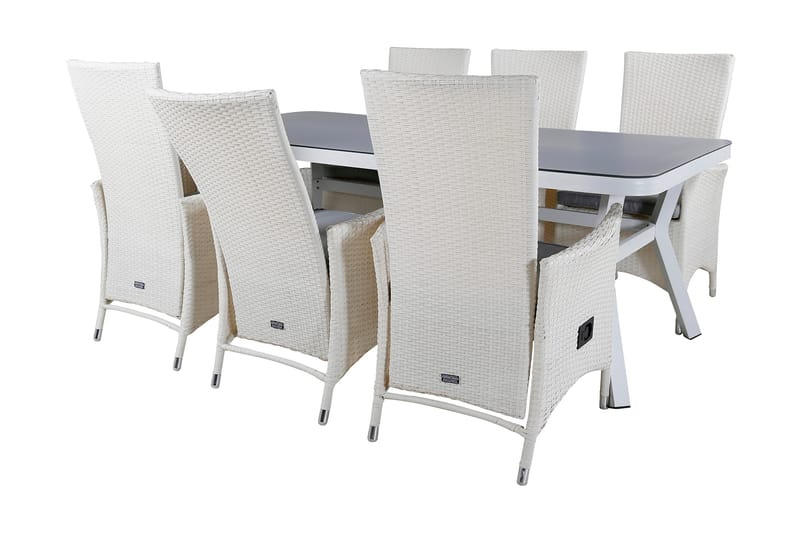 Virya Spisegruppe 160cm + 6 Padova Reclinerstoler - Hvit - Hagemøbler - Hagegruppe - Spisegrupper hage