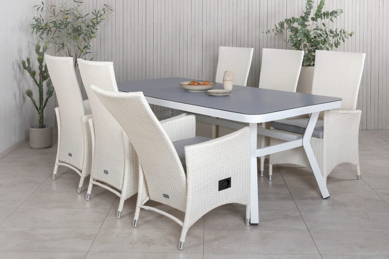 Virya Spisegruppe 160cm + 6 Padova Reclinerstoler - Hvit - Hagemøbler - Hagegruppe - Spisegrupper hage