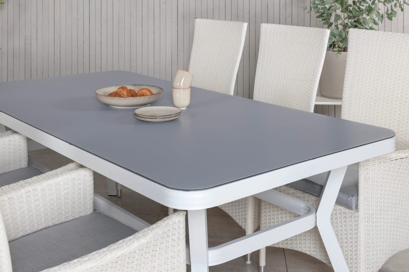 Virya Spisegruppe 160cm + 6 Padova Reclinerstoler - Hvit - Hagemøbler - Hagegruppe - Spisegrupper hage