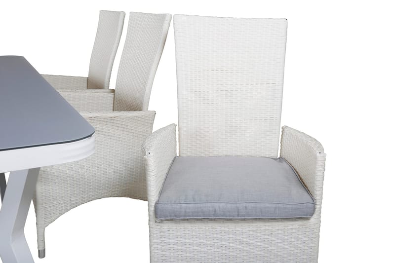Virya Spisegruppe 160cm + 6 Padova Reclinerstoler - Hvit - Hagemøbler - Hagegruppe - Spisegrupper hage