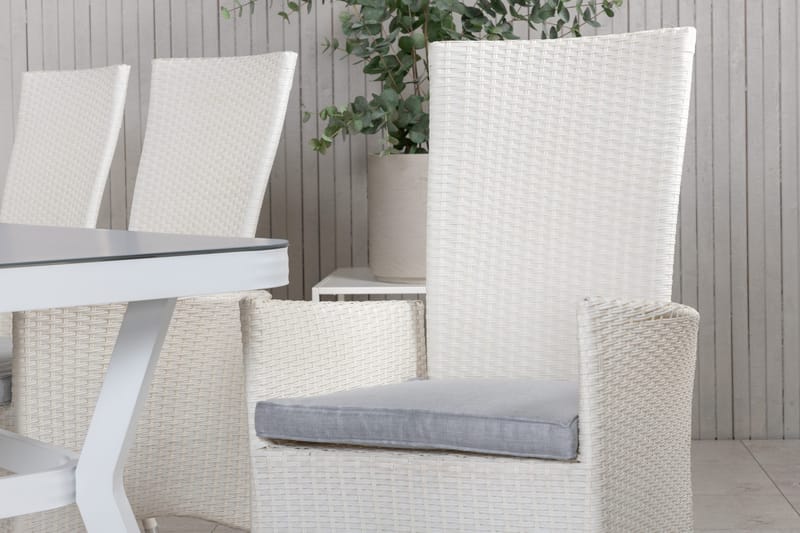 Virya Spisegruppe 160cm + 6 Padova Reclinerstoler - Hvit - Hagemøbler - Hagegruppe - Spisegrupper hage