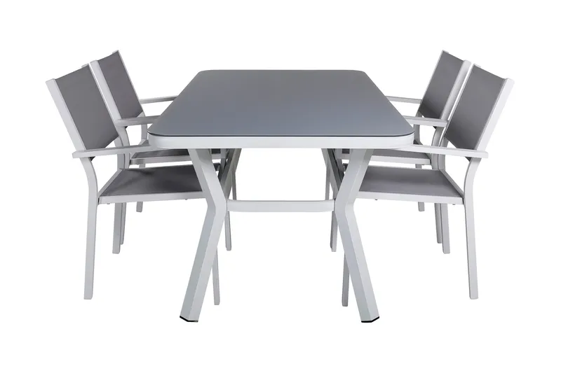 Virya Spisegruppe 160cm+4 Copacabana Stablebare Stoler, Hvit/Grå