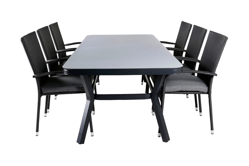 Virya Spisegruppe 200cm + 6 Anna Spisestoler, Svart/Grå