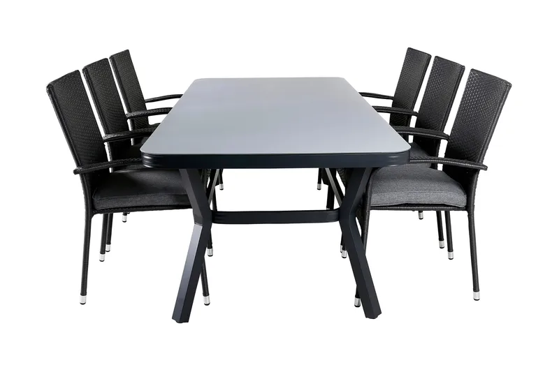 Virya Spisegruppe 200cm + 6 Anna Spisestoler, Svart/Grå