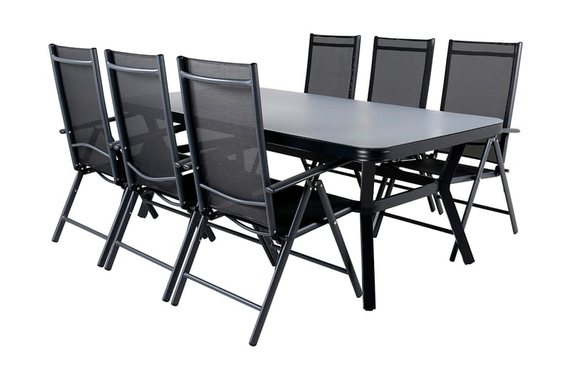 Virya Spisegruppe 200cm + 6 Break Posisjonsstoler - Brun/Hvit - Hagemøbler - Hagegruppe - Spisegrupper hage