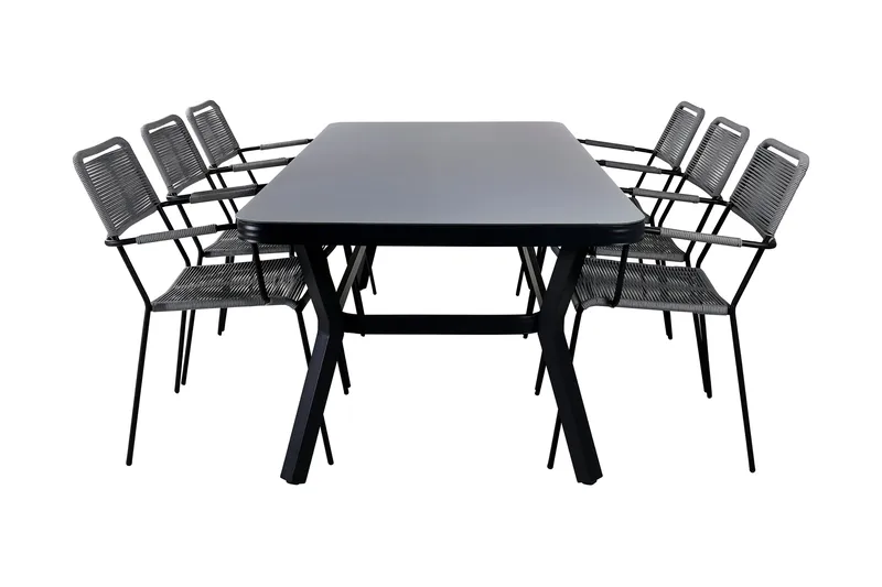 Virya Spisegruppe 200cm + 6 Lindos Karmstoler, Hvit