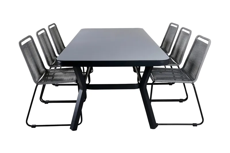 Virya Spisegruppe 200cm + 6 Lindos Spisestoler, Svart/Natur