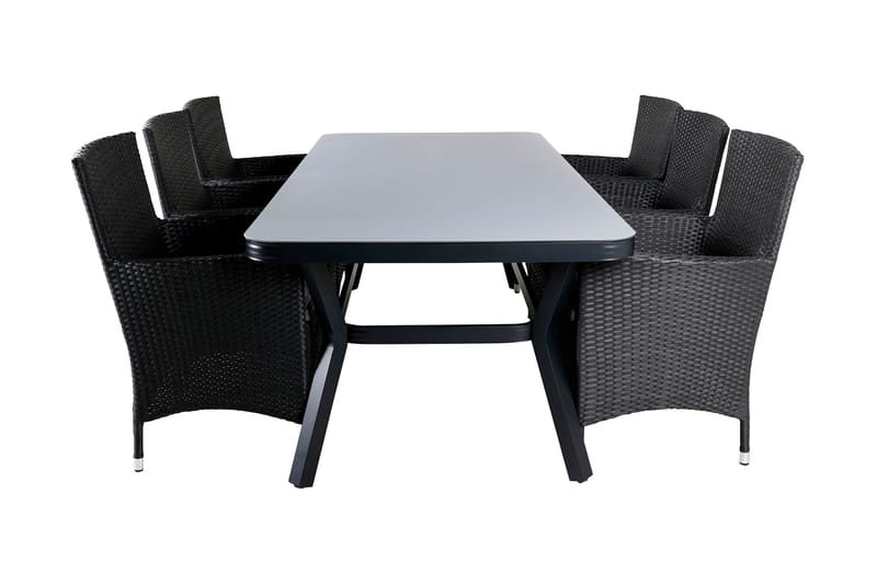 Virya Spisegruppe 200cm + 6 Malin Karmstoler, Svart/Grå