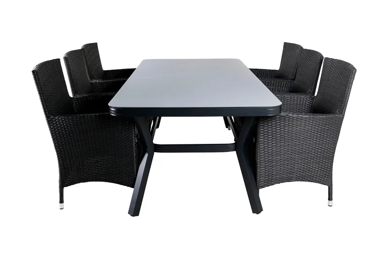 Virya Spisegruppe 200cm + 6 Malin Karmstoler, Svart/Grå