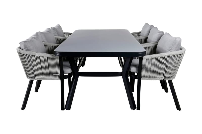 Virya Spisegruppe 200cm + 6 Spisestoler, Svart
