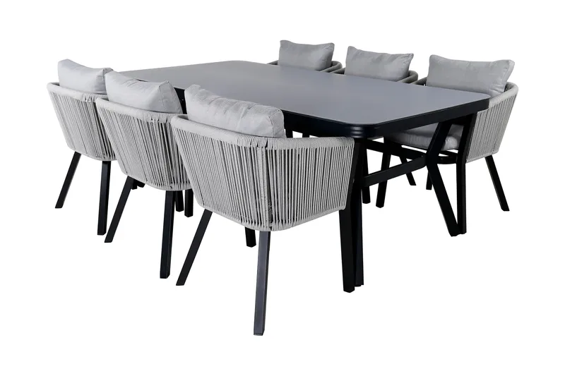 Virya Spisegruppe 200cm + 6 Spisestoler - Svart - Hagemøbler - Hagegruppe - Spisegrupper hage