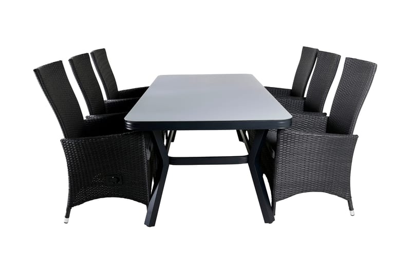 Virya Spisegruppe 200cm + 6 Padova Reclinerstoler, Svart
