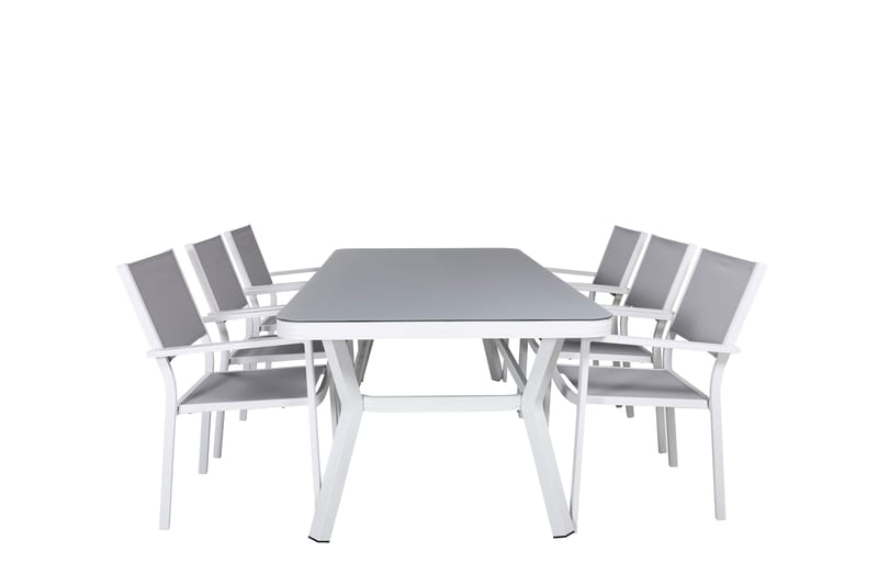 Virya Spisegruppe 200cm+6 Copacabana Stablebare Stoler Hvit/ - Venture Home - Hagemøbler - Hagegruppe - Spisegrupper hage