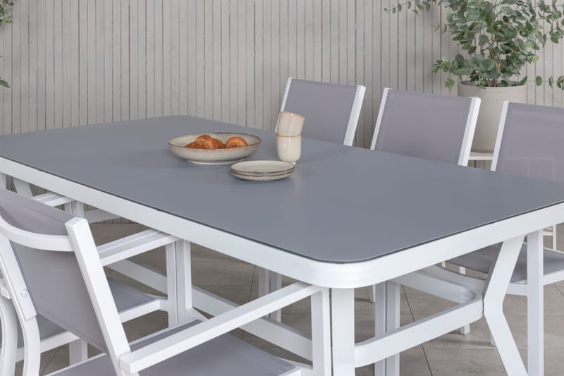 Virya Spisegruppe 200cm+6 Copacabana Stablebare Stoler Hvit/ - Venture Home - Hagemøbler - Hagegruppe - Spisegrupper hage