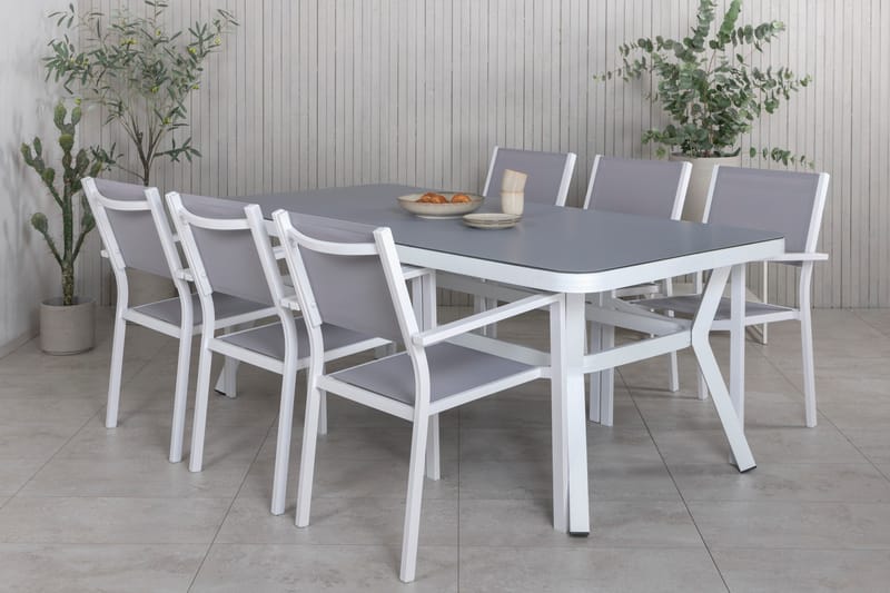 Virya Spisegruppe 200cm+6 Copacabana Stablebare Stoler Hvit/ - Venture Home - Hagemøbler - Hagegruppe - Spisegrupper hage