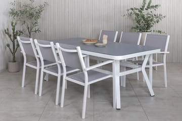Virya Spisegruppe 200cm+6 Copacabana Stablebare Stoler Hvit/ - Venture Home - Hagemøbler - Hagegruppe - Spisegrupper hage