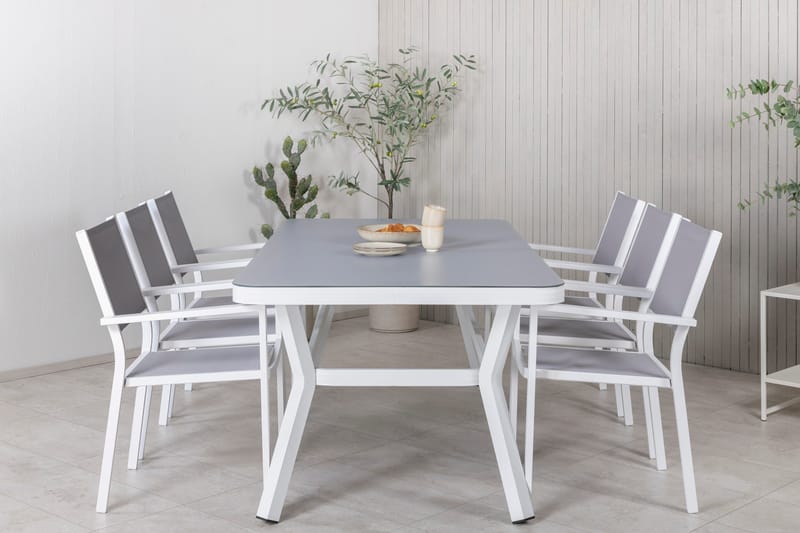Virya Spisegruppe 200cm+6 Copacabana Stablebare Stoler Hvit/ - Venture Home - Hagemøbler - Hagegruppe - Spisegrupper hage