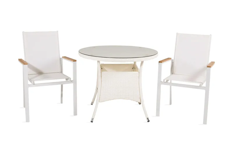 Volta Spisegruppe Rund Ø90cm + 2 Texas Karmstoler, Hvit/Grå