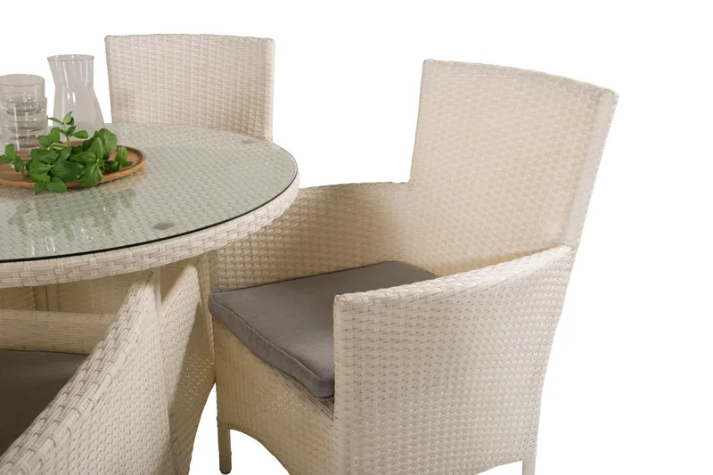 Volta Spisegruppe Rund Ø90cm + 4 Malin Karmstoler - Svart/Grå - Hagemøbler - Hagegruppe - Spisegrupper hage