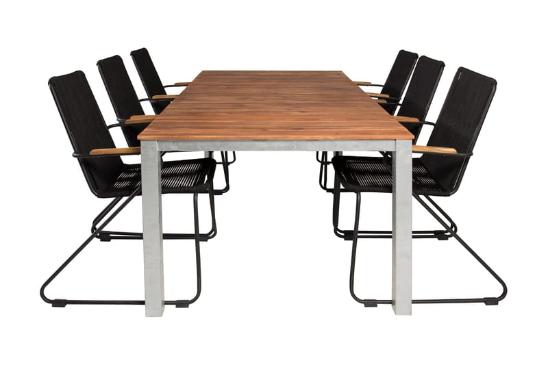 Zenia Spisegruppe 200cm + 6 Bois Karmstoler, Brun/Hvit/Svart