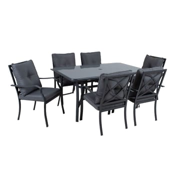 Hagemøbelsett HOME4YOU Bosler bord og 6 stoler - Grå - Hagemøbler - Hagegruppe - Spisegrupper hage