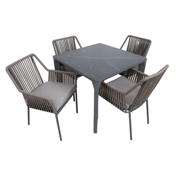 Hagemøbelsett HOME4YOU Carves bord og 4 stoler med vertikal fletting - Grå - Hagemøbler - Hagegruppe - Spisegrupper hage