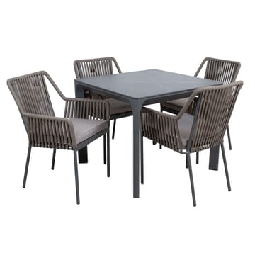Hagemøbelsett HOME4YOU Carves bord og 4 stoler med vertikal fletting - Grå - Hagemøbler - Hagegruppe - Spisegrupper hage