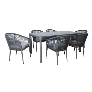 Hagemøbelsett HOME4YOU Carves bord og 6 buede stoler - grå - Hagemøbler - Hagegruppe - Spisegrupper hage