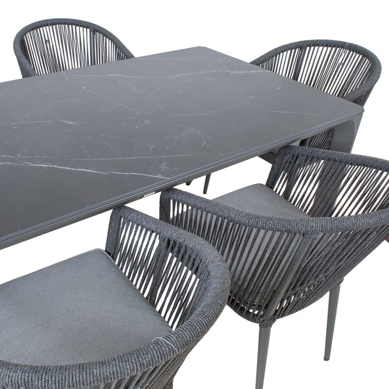 Hagemøbelsett HOME4YOU Carves bord og 6 buede stoler - grå - Hagemøbler - Hagegruppe - Spisegrupper hage