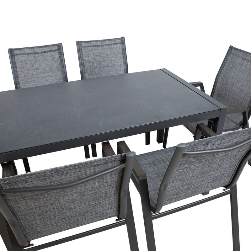 Hagemøbelsett HOME4YOU Delgado bord og 6 stoler - grå - Hagemøbler - Hagegruppe - Spisegrupper hage