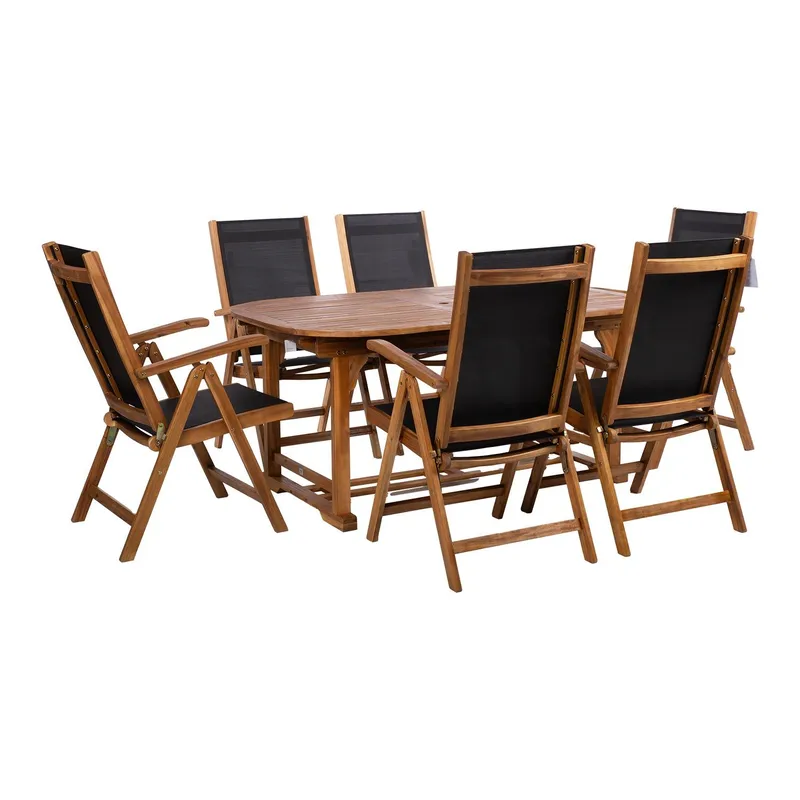 Hagemøbelsett HOME4YOU Fabiola bord og 6 stoler - Brun - Hagemøbler - Hagegruppe - Spisegrupper hage