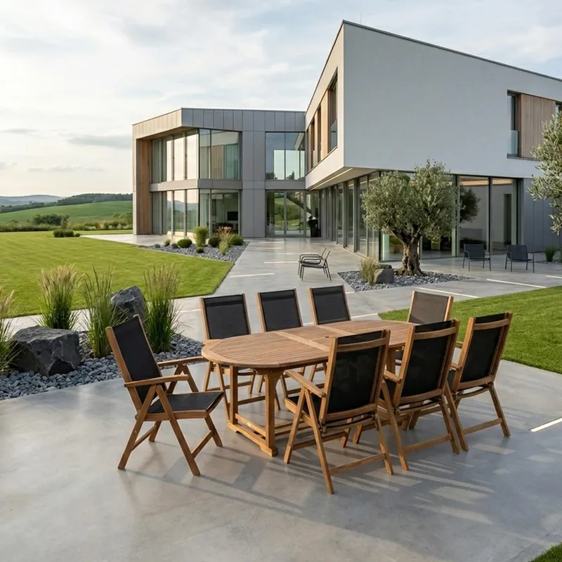 Hagemøbelsett HOME4YOU Fabiola bord og 8 stoler - Brun - Hagemøbler - Hagegruppe - Spisegrupper hage