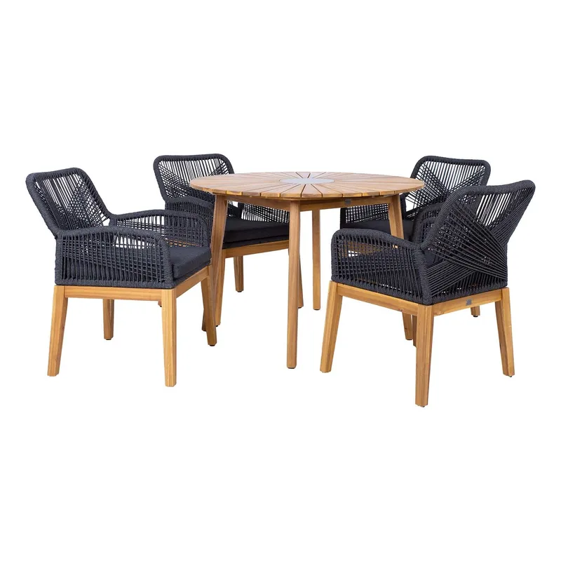 Hagemøbelsett HOME4YOU Florida bord og 4 stoler, grå, Grå