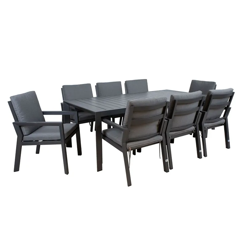 Hagemøbelsett HOME4YOU Tomson bord og 8 stoler 61,5 x 68 x 85 cm, Grå