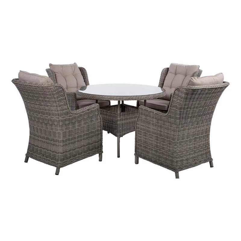 Hagemøbelsett HOME4YOU Trento bord og 4 stoler - lysegrå - Hagemøbler - Hagegruppe - Spisegrupper hage